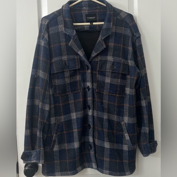 Liverpool Los Angeles Womens Blue Plaid Long Sleeve Shacket - Picture 2 of 7